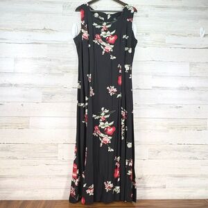 Cimmaron Dress Black Red Floral Maxi Dress Sleeveless Vintage 90s Grunge Size 16